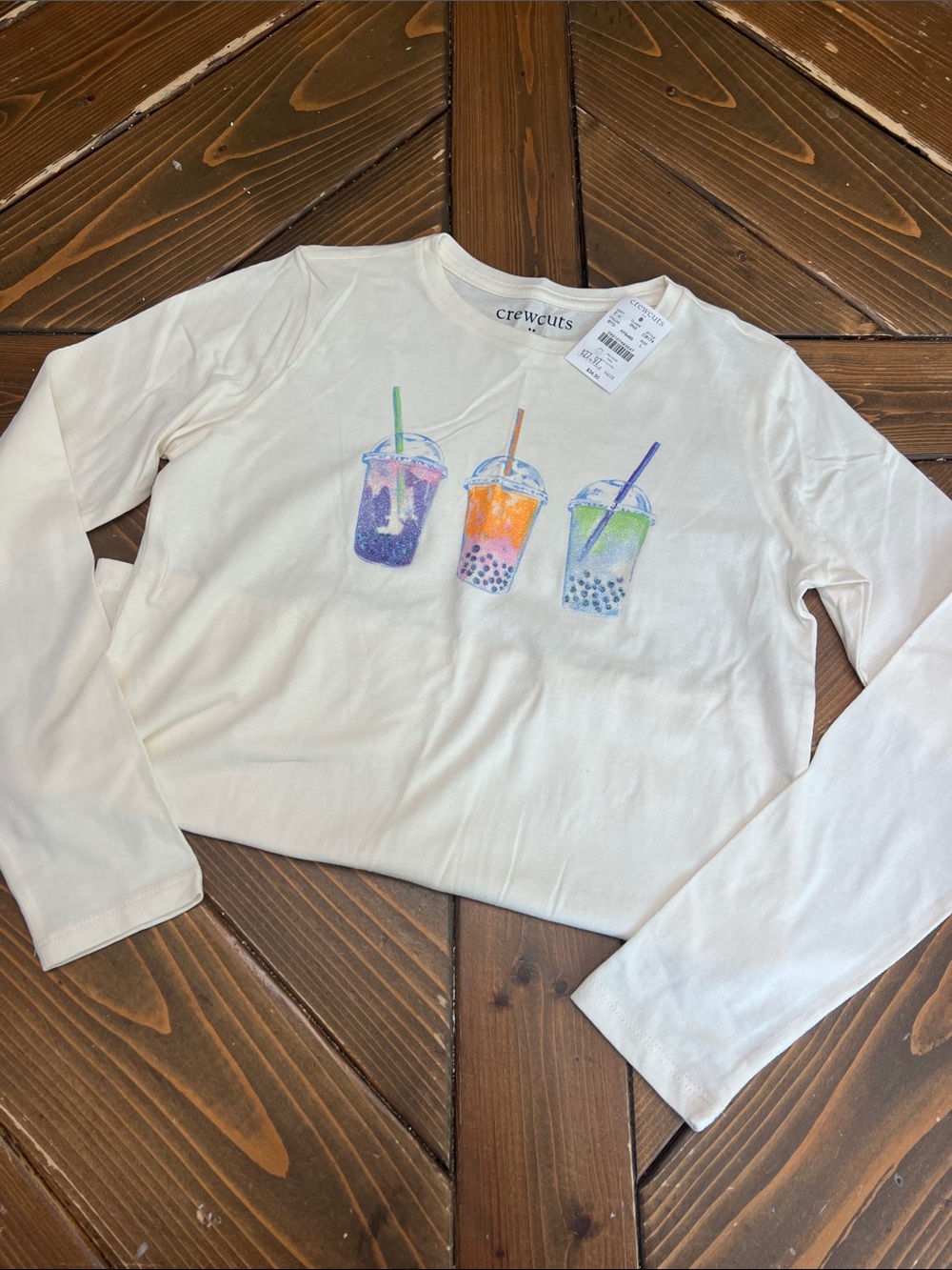 Crewcuts White Long Sleeve Tee with Colorful Boba Cups